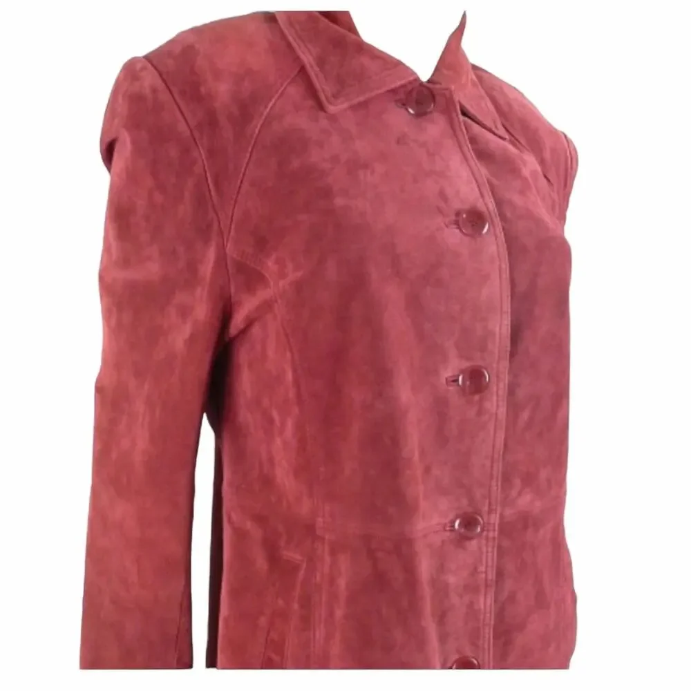 BERNARDO Vintage Red Leather Suede Coat Size L Hip Length Blazer Style Jacket